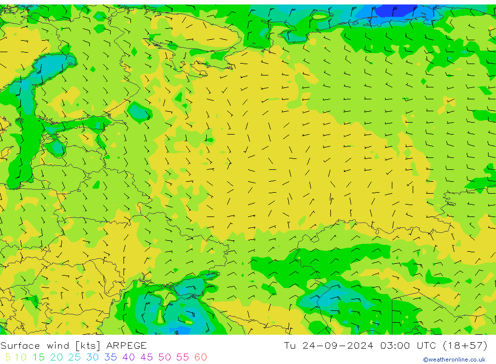 Surface wind ARPEGE Tu 24.09.2024 03 UTC