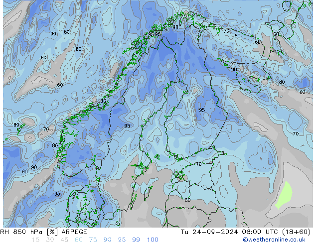 850 hPa Nispi Nem ARPEGE Sa 24.09.2024 06 UTC