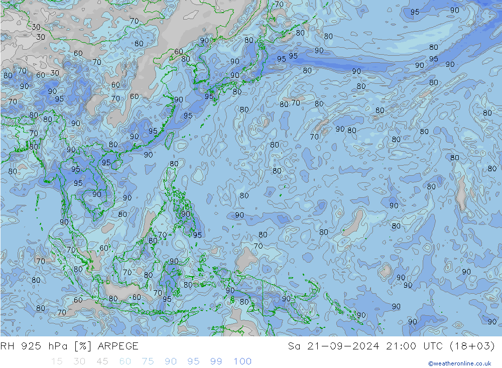 925 hPa Nispi Nem ARPEGE Cts 21.09.2024 21 UTC