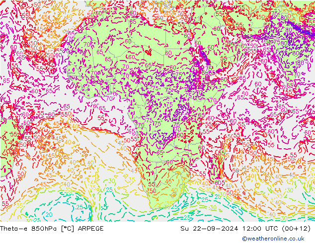 Theta-e 850hPa ARPEGE Su 22.09.2024 12 UTC