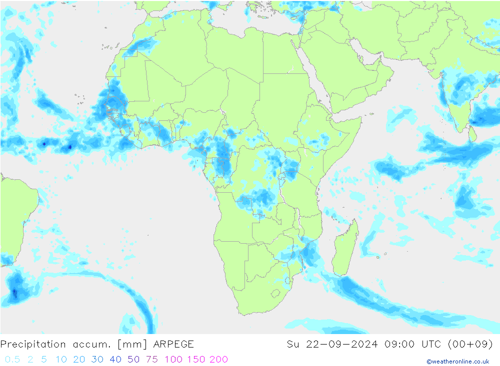 Precipitation accum. ARPEGE dom 22.09.2024 09 UTC