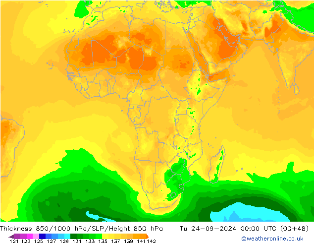 Dikte 850-1000 hPa ARPEGE di 24.09.2024 00 UTC