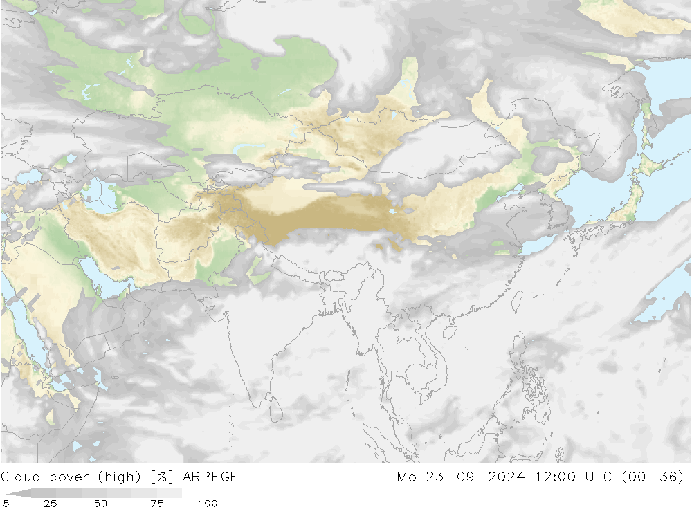 облака (средний) ARPEGE пн 23.09.2024 12 UTC