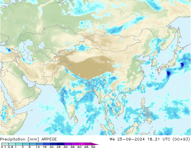 Yağış ARPEGE Çar 25.09.2024 21 UTC