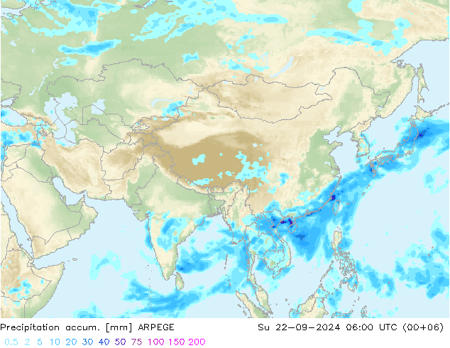 Precipitation accum. ARPEGE Su 22.09.2024 06 UTC