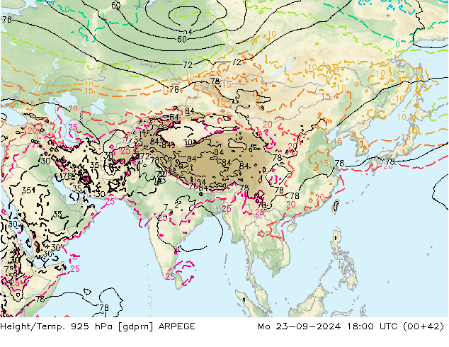 Height/Temp. 925 hPa ARPEGE Po 23.09.2024 18 UTC