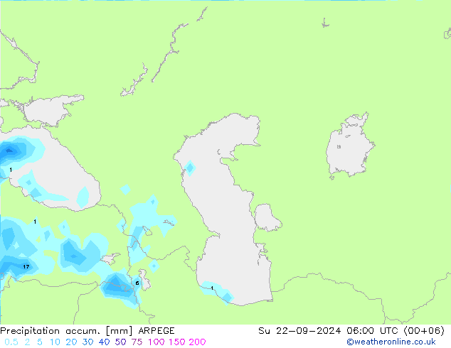 Precipitation accum. ARPEGE Su 22.09.2024 06 UTC