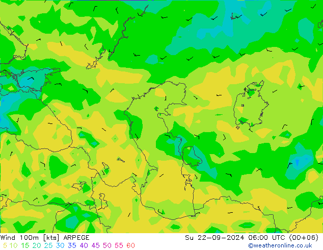 Wind 100m ARPEGE Su 22.09.2024 06 UTC