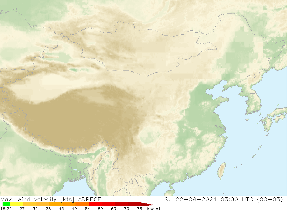 Max. wind velocity ARPEGE 星期日 22.09.2024 03 UTC