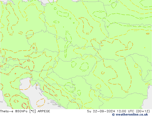 Theta-e 850hPa ARPEGE Su 22.09.2024 12 UTC