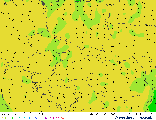 Vento 10 m ARPEGE Seg 23.09.2024 00 UTC