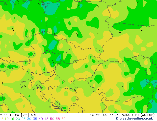 Wind 100m ARPEGE zo 22.09.2024 06 UTC