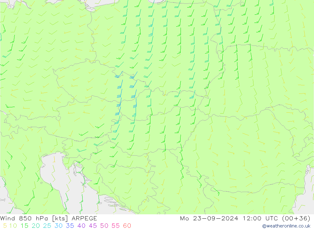 Wind 850 hPa ARPEGE Mo 23.09.2024 12 UTC