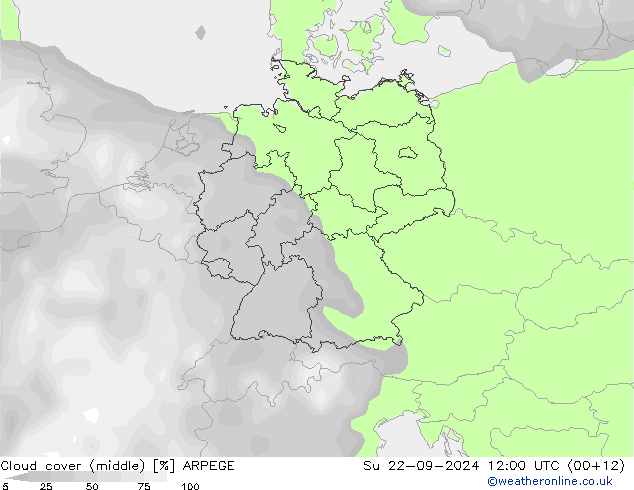 Wolken (mittel) ARPEGE So 22.09.2024 12 UTC