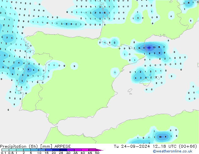 осадки (6h) ARPEGE вт 24.09.2024 18 UTC