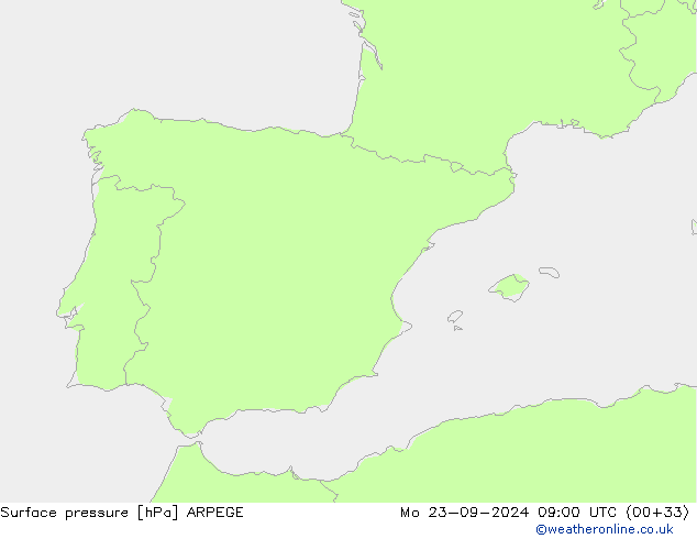 Pressione al suolo ARPEGE lun 23.09.2024 09 UTC