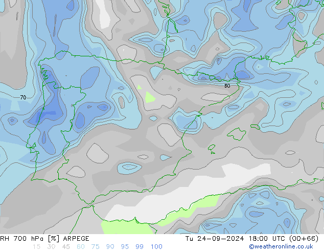 RV 700 hPa ARPEGE di 24.09.2024 18 UTC