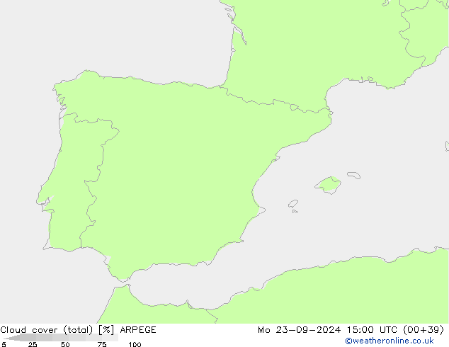 облака (сумма) ARPEGE пн 23.09.2024 15 UTC