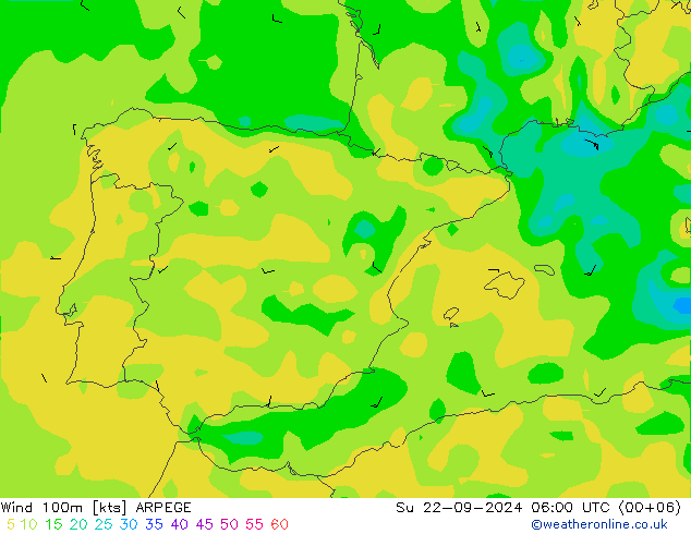 Wind 100m ARPEGE Su 22.09.2024 06 UTC