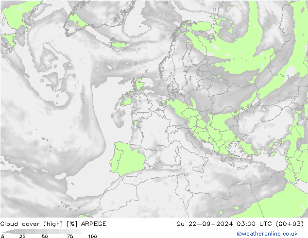 Bewolking (Hoog) ARPEGE zo 22.09.2024 03 UTC