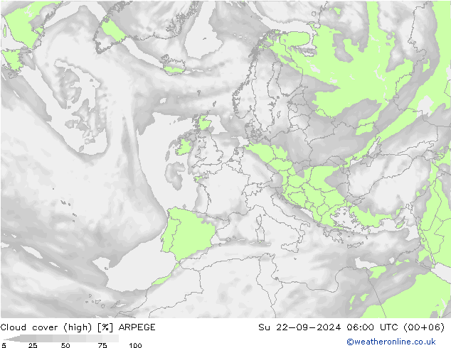 Bulutlar (yüksek) ARPEGE Paz 22.09.2024 06 UTC