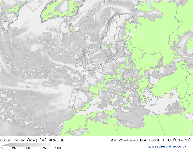 nuvens (baixo) ARPEGE Qua 25.09.2024 06 UTC