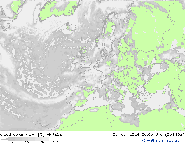 nuvens (baixo) ARPEGE Qui 26.09.2024 06 UTC