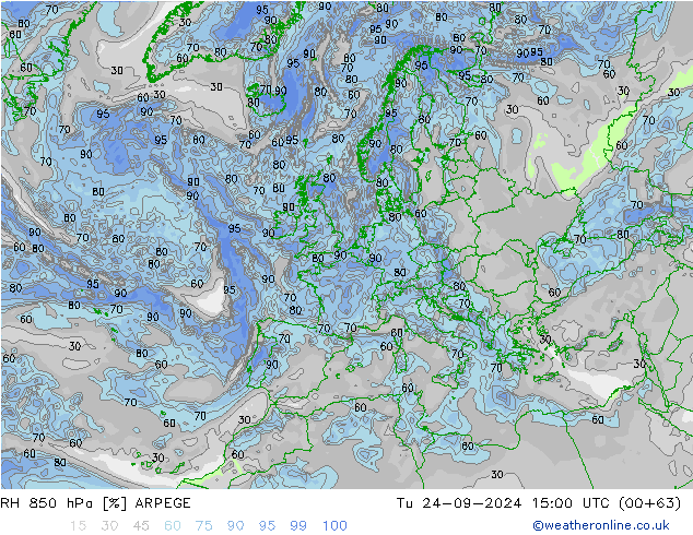 RV 850 hPa ARPEGE di 24.09.2024 15 UTC