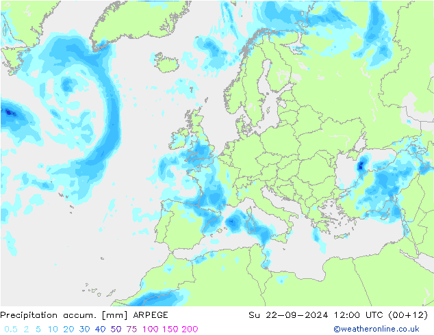 Précipitation accum. ARPEGE dim 22.09.2024 12 UTC