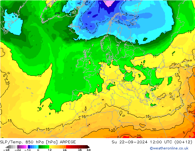 SLP/Temp. 850 hPa ARPEGE Dom 22.09.2024 12 UTC