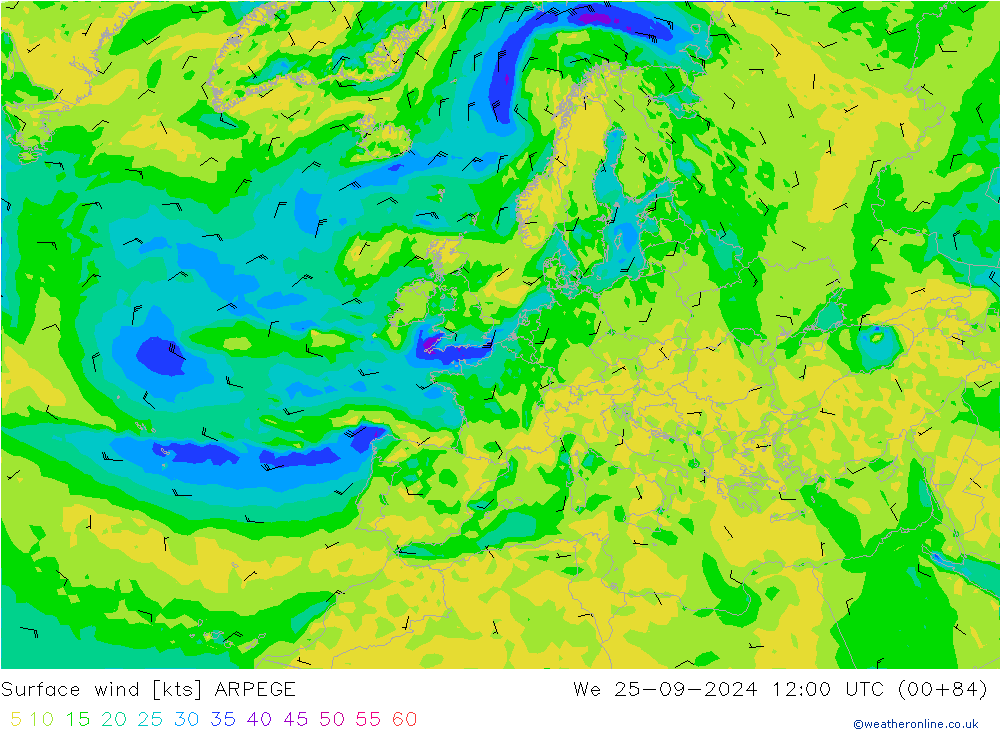 Bodenwind ARPEGE Mi 25.09.2024 12 UTC