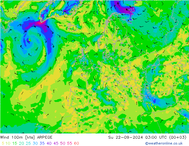 Wind 100m ARPEGE So 22.09.2024 03 UTC