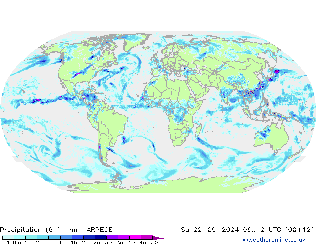 Precipitation (6h) ARPEGE Su 22.09.2024 12 UTC