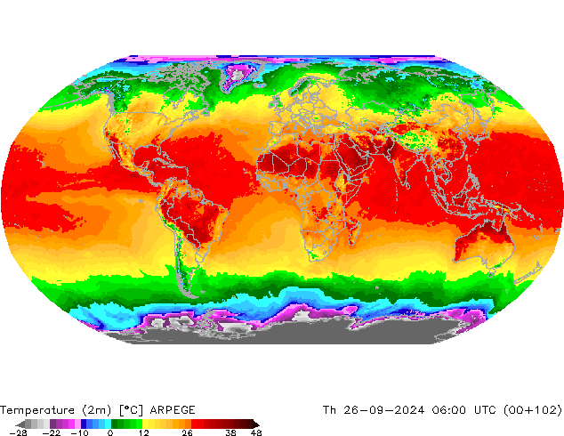 Temperatuurkaart (2m) ARPEGE do 26.09.2024 06 UTC