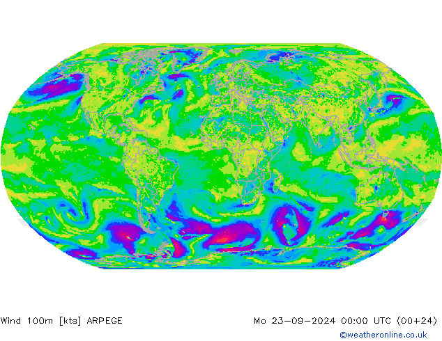 Wind 100m ARPEGE Mo 23.09.2024 00 UTC