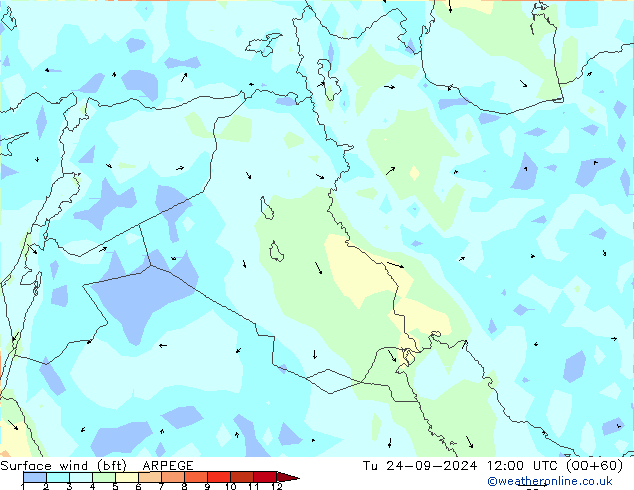 Vento 10 m (bft) ARPEGE mar 24.09.2024 12 UTC