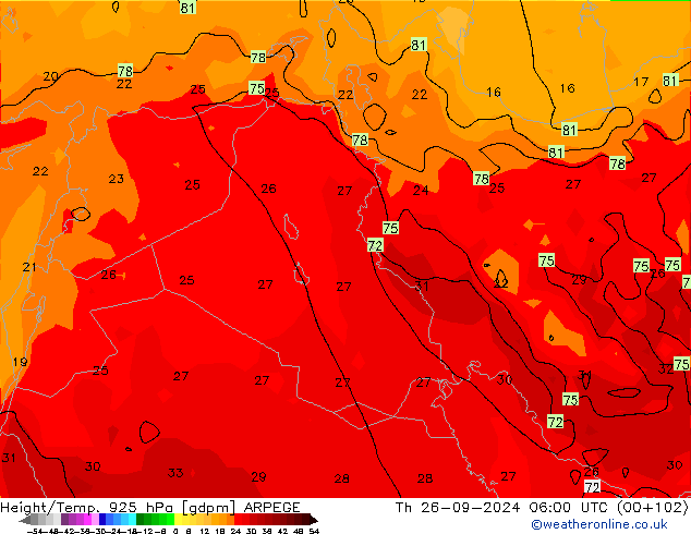 Height/Temp. 925 hPa ARPEGE Th 26.09.2024 06 UTC