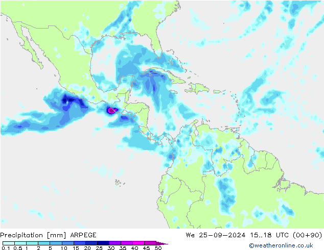 precipitação ARPEGE Qua 25.09.2024 18 UTC