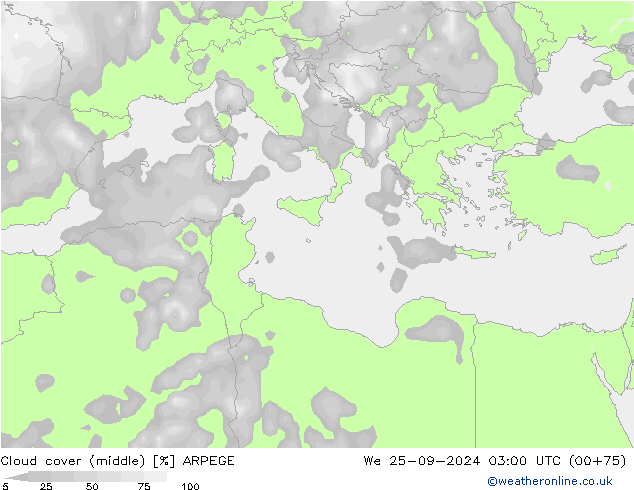 Nubi medie ARPEGE mer 25.09.2024 03 UTC