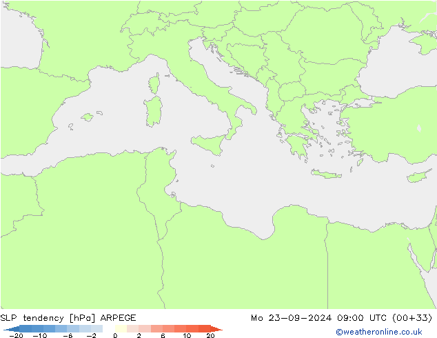 SLP tendency ARPEGE Mo 23.09.2024 09 UTC