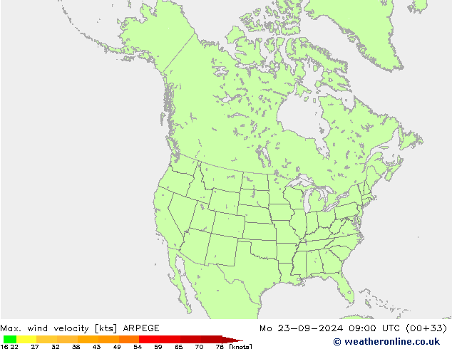 Max. wind velocity ARPEGE Mo 23.09.2024 09 UTC