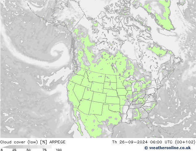 nízká oblaka ARPEGE Čt 26.09.2024 06 UTC