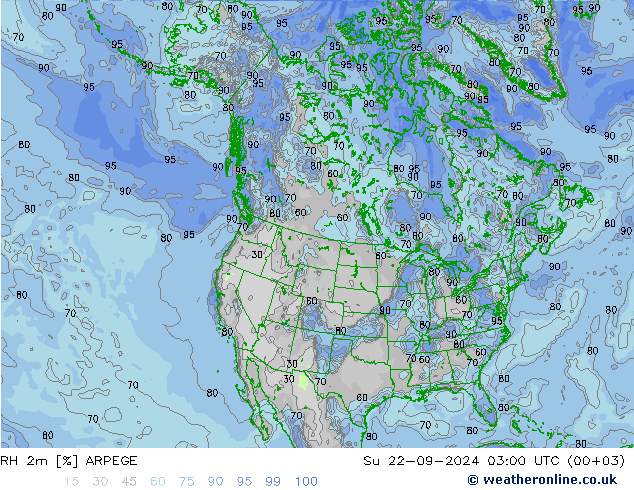 RH 2m ARPEGE dom 22.09.2024 03 UTC