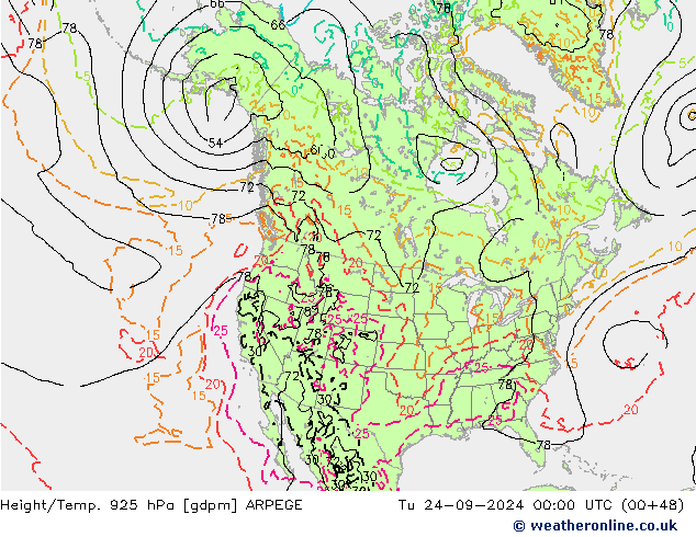 Height/Temp. 925 hPa ARPEGE mar 24.09.2024 00 UTC