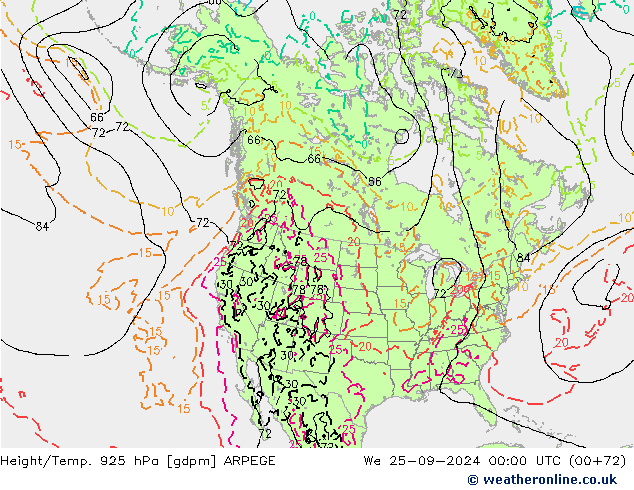 Height/Temp. 925 hPa ARPEGE We 25.09.2024 00 UTC