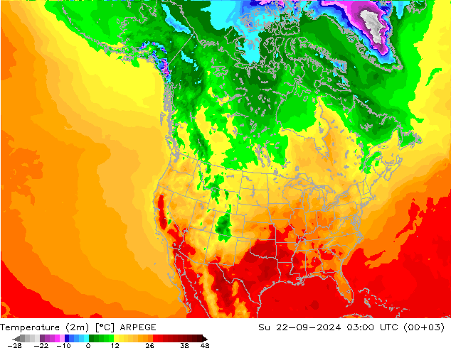 Temperatura (2m) ARPEGE dom 22.09.2024 03 UTC