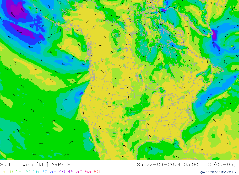 风 10 米 ARPEGE 星期日 22.09.2024 03 UTC