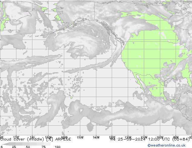 Wolken (mittel) ARPEGE Mi 25.09.2024 12 UTC