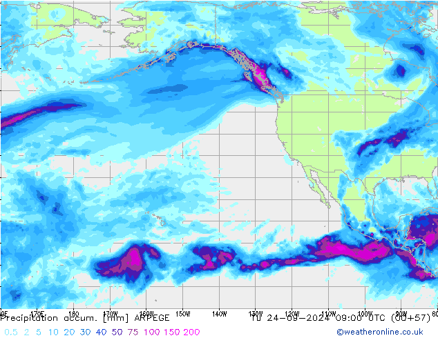 Totale neerslag ARPEGE di 24.09.2024 09 UTC