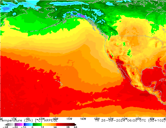 Temperature (2m) ARPEGE Th 26.09.2024 06 UTC